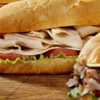 Turkey & Cheese Hoagie · Includes:American cheese, mayonnaise,lettuce, tomato, onions, pickles, , hot peppers, sweet ...