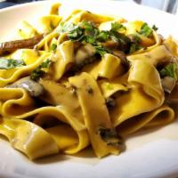 Pappardelle · Portabella mushroom cream sauce. Add protein for an additional charge.