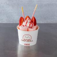 Strawberry Ice Cream Roll · Strawberry ice cream mix in with fresh strawberry, topped with whipped cream, strawberry poc...