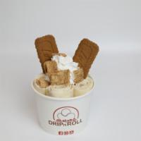 Cinnamon Toast Crunch Ice Cream Roll · Vanilla ice cream mix in with cinnamon toast cereal, topped with whipped cream, Biscoff cook...