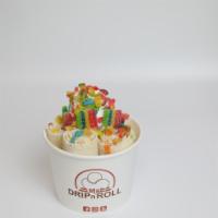 Tuitty Fruitty Ice Cream Roll · Vanilla ice cream mix in fruity pebbles, topped with whipped cream, fruity pebbles, and extr...