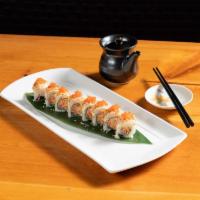 The Selfish Roll · Crabstick and shrimp on the inside, topped with torched scallop and cream smokey sauce with ...