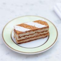 Vanilla Millefeuille · Caramelized puff pastry and vanilla cream.