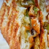 Chicken Fajita Panini · Grilled chicken with American cheese and roasted peppers.