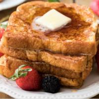 French Toast with Beef Sausage and 2 Eggs · 