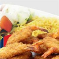 6 Jumbo Shrimps with rice and salad · With rice and salad.