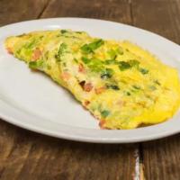 O1. Athens Omelet · Eggs, roasted red peppers, black olives, grilled onions, and feta cheese.