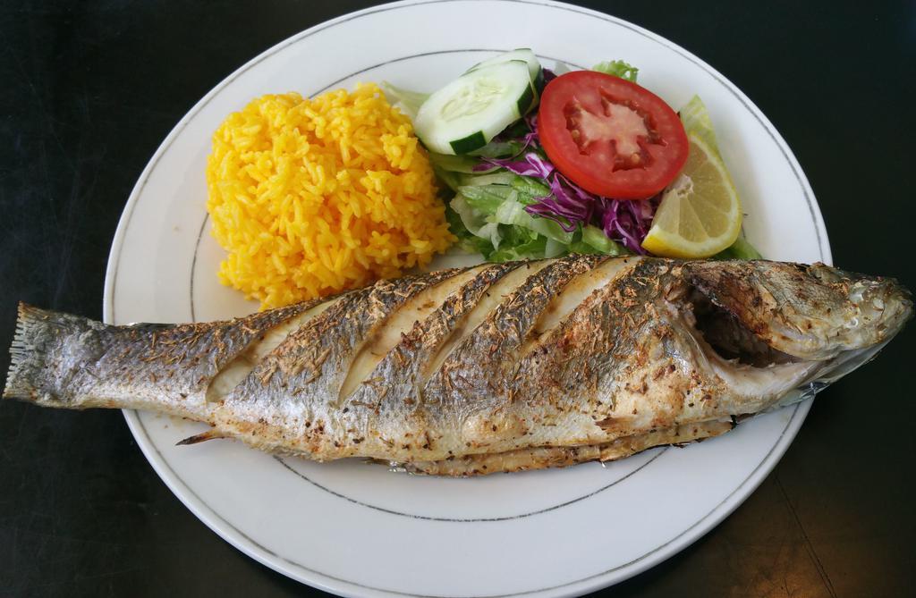 Bronzino · Whole fish. Choice of fried or broiled & served with choice of side.