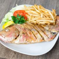 Red Snapper · Whole fish. Choice of fried or broiled & served with choice of side.