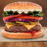 Cheeseburger · Scrumptious, 100% beef patty with zero additives or preservatives, seasoned with pepper and ...
