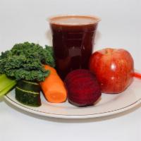 The Whole Garden Juice · Cucumber, kale, beets, carrots, celery and apple.