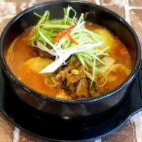 감자탕 (Pork bone with Potato soup) · Regular spicy
Sesame leaves, dried radish leaves and wild sesame powder in
Come with rice & ...