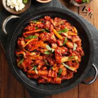 고추장 닭불고기 (Spicy stir fried chicken) · come with rice & side dishes