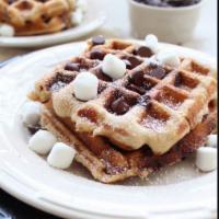 S'mores & Whipped Cream Waffle · S'mores, fresh chocolate or nutella and whipped cream.