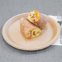 Turkey Bacon Breakfast Burrito · Eggs,TurkeyBacon,Pico de galo & Mix Cheese on Whole wheat wrap