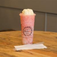 Strawberry Ice Blended with Lychee Jelly & Ice Cream · Non-caffeinated.