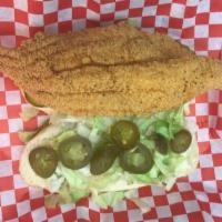 Catfish Sandwich on a Bun · Catfish filet with lettuce, pickles, onions, jalapenos and tartar sauce. We only serve US fa...