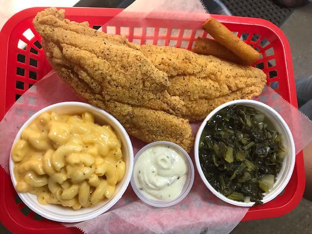 Double Meal · 2 catfish filets, 2 sides and hushpuppies. We only serve US farm-raised catfish. 5-7 oz. filets. Note: filets may contain bones.