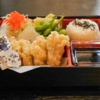 White Fish Tempura Bento (Buy One Get One  Free Special) · Tempura White Fish 2pcs, Rice, Edamame,
Green salad.
Add one in the cart and we will automat...