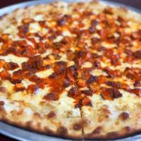 Buffalo Chicken Pizza · Round, thin crust pie with crispy chicken cutlet lightly tossed in our homemade buffalo sauc...