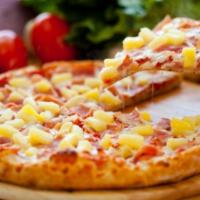 Hawaiian Pizza · Traditional tomato sauce, pineapple, ham, Canadian bacon and extra cheese.