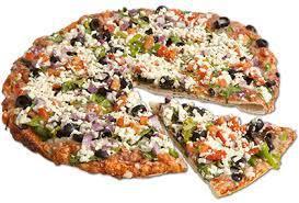 The Greek Pizza · Traditional tomato sauce, ground beef, fresh red onions, fresh tomatoes, feta cheese, salami, black olives and extra cheese.