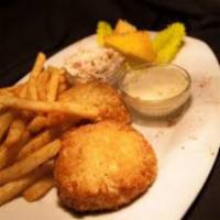 Crab Cake Platter · Includes 4 crab cakes. Comes with french fries and house salad.