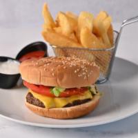 cheeseburger  · Ground beef served with lettuce,tomato,pink sauce and fries 
