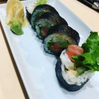 5 Piece Spicy Salmon Roll · Fresh diced salmon, marinated in spicy chili sauce with mayo, cucumber, avocado, lettuce & s...