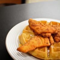 Chicken and Waffle · Classic waffle with all-white meat fried chicken tenders.
