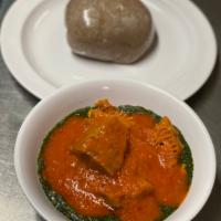 Abula · Pureed bean soup and assorted tomato beef soup served with garri, poundo,semo, or amala