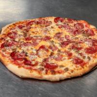 Meat Lover Pizza · Fresh dough, our homemade tomato sauce, topped with pepperoni, ground beef, ham, sausage, an...