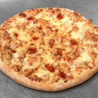 BBQ Chicken Pizza · Fresh dough, with BBQ sauce, topped with onion, green pepper, BBQ chicken and grande mozzare...