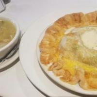 Chicken Pot Pie · Filled with chicken, potatoes, carrots, celery, onions, peas and mushrooms, baked over flaky...