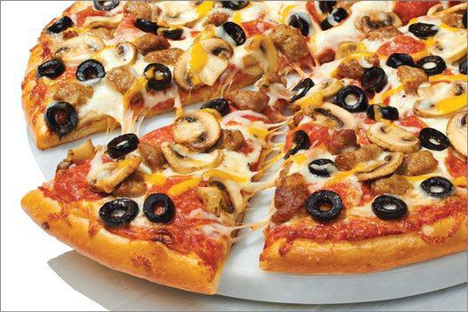 Cowboy Pizza · Our original crust is topped with traditional red sauce, whole-milk mozzarella, premium pepperoni, Italian sausage, sliced mushrooms, black olives, cheddar, and herb & cheese blend. 