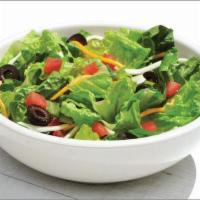 Garden Salad · Romaine lettuce topped with green peppers, Roma tomatoes, black olives, whole-milk mozzarell...