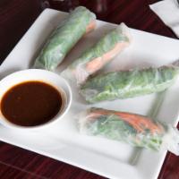 Fresh Spring Rolls · Baked tofu, vermicelli noodles, romaine, cucumber, basil, and carrots wrapped in a rice flou...