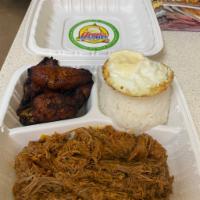 Daily Pabellon Criollo · Shredded beef, black beans, white rice, and sweet plantains.
