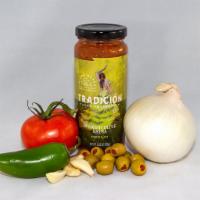 Tradicion Spanish Olive Salsa 11.25 oz. · Calling olive lovers! This salsa is for you. Manzanilla olives, fire-roasted chiles, roasted...