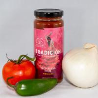 Tradicion Taco Salsa Roja 11.5 oz. · Tacos deserve our savory Roja sauce. But don't stop there. Pair this rich, tomato-based sals...