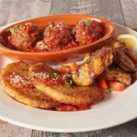 Bertucci’s Sampler · Brick Oven-Baked Tuscan Chicken Wings, Mozzarella Fritta & Meatballs with house-made pomodor...
