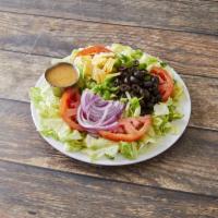 Tossed Salad · Fresh lettuce, tomatoes, onions, green peppers, olives and cheese.