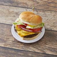 1/2lb. Cheeseburger · Lettuce, tomato, onion, ketchup, mustard, pickles and mayo.