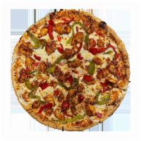 Texas Style Pizza · BBQ Grilled Chicken, White Onions, Fresh Garlic, Roasted Red and Green Peppers