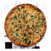Chicken Stir Fry Pizza  · Grilled Chicken Mixed with Grilled Veggies, Onions, Green Peppers, Mushrooms and Broccoli.