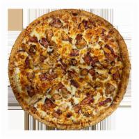 Chicken Bacon Ranch White Pizza · Ranch Sauce Base with Grilled Chicken and Bacon.