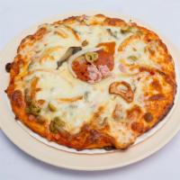 Pizza Mixta · A mix of Ham, Pepperoni, Spanish Sausage, Ground Beef, Onions, Red & Green Peppers, Mushroom...
