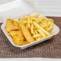 Chicken Strips Special · Fried with fries.