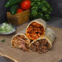 Burritos  · Your choice of freshly grilled meat wrapped in a warm flour tortilla with refried beans, moz...