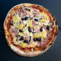 Pizza Capricciosa · TOMATO SAUCE, MOZZARELLA, HAM, MUSHROOM, ARTICHOKE, BLACK
OLIVES KALAMATA